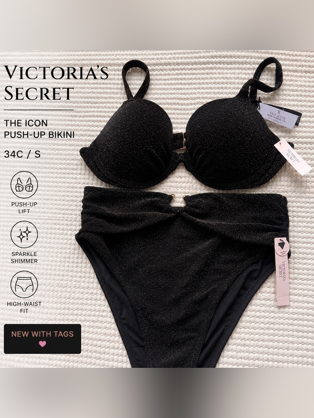 Victoria’s Secret The Icon Sparkle Push-Up Bikini Set 34C/S NWT